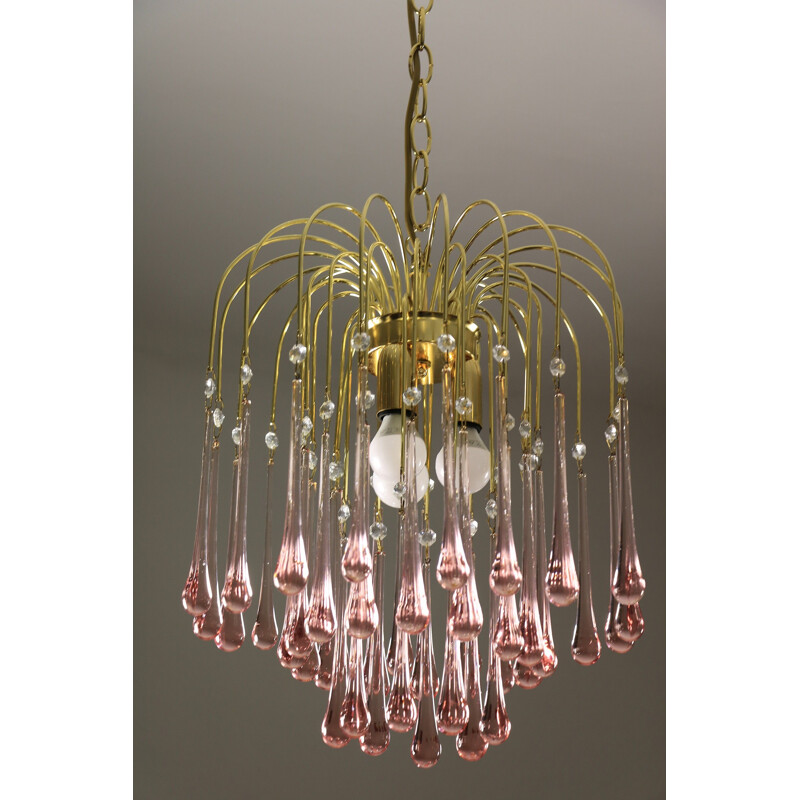 Paire d'appliques vintage avec gouttes en verre de Murano rose, 1970