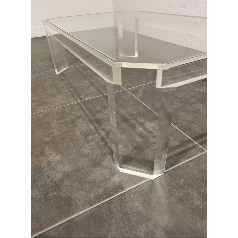 Vintage space age coffee table in lucite by David Lange, France 1970