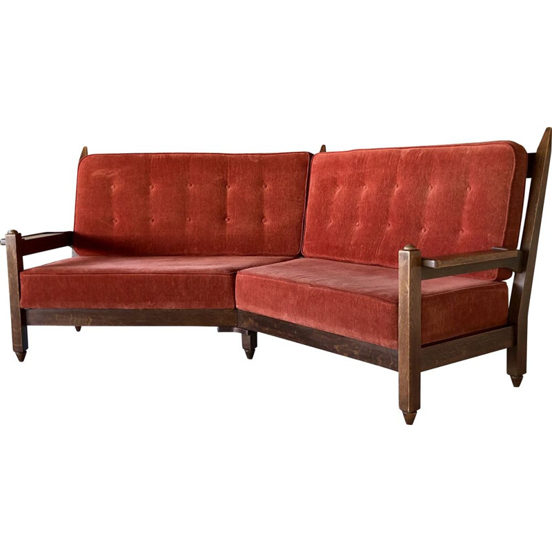 Vintage oak corner sofa by Robert Guillerme and Chambron, France 1960