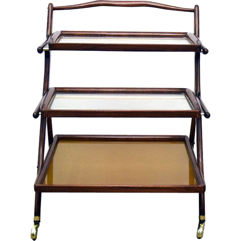 Vintage walnut and brass serving cart by Cesare Lacca for Cassina, 1950