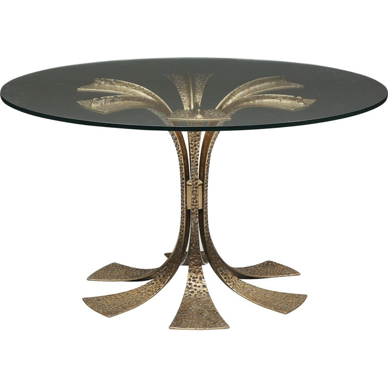 Vintage brass round dining table by Luciano Frigerio, 1980s