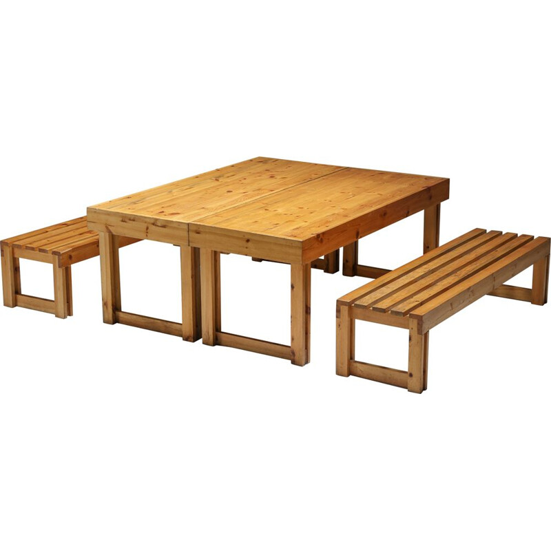Italian vintage Vineyard pine bench and table, 1960s