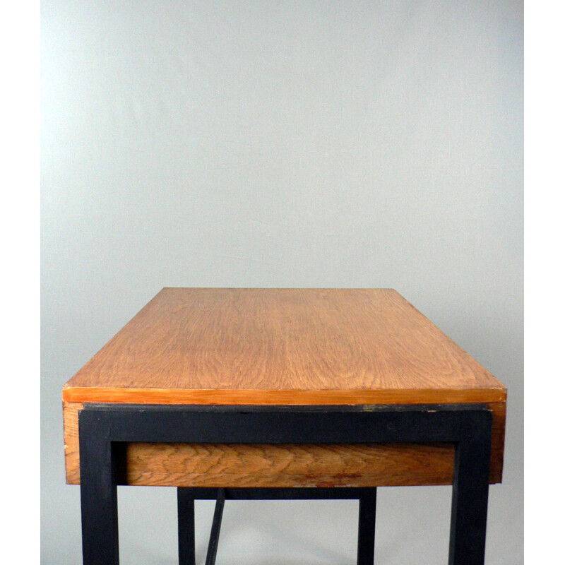 Small desk in black lacquered beech and oak - 1950s