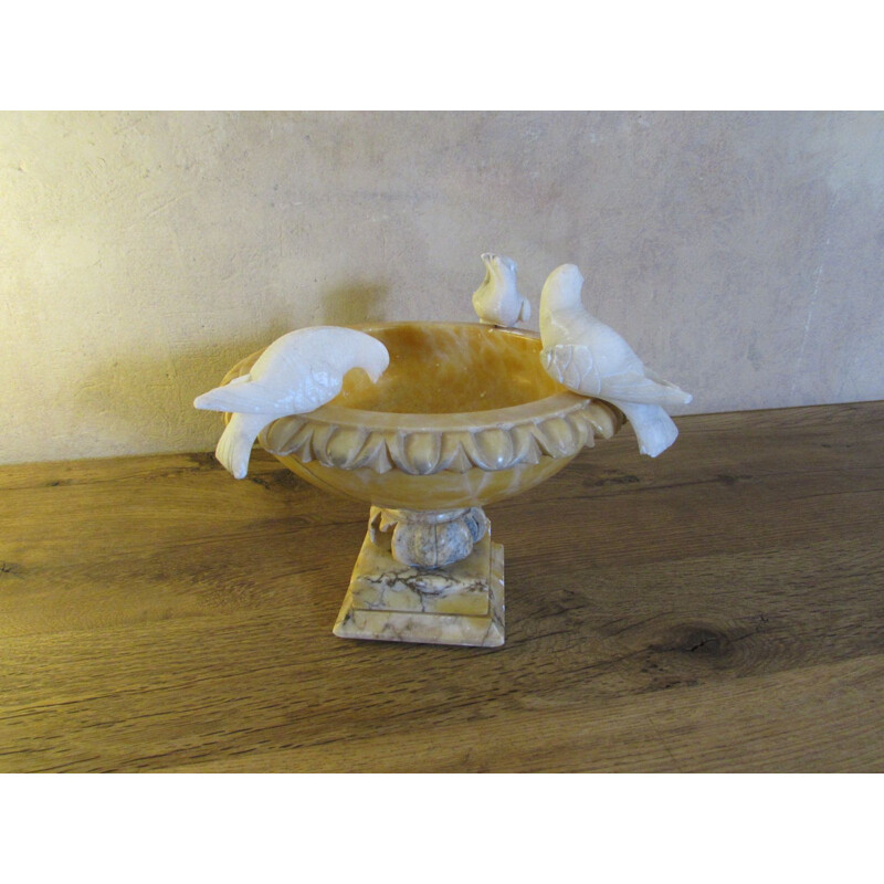 Vintage bird bath with three birds in alabaster