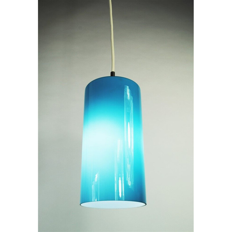 Lámpara de suspensión de cristal azul vintage de Gino Vistosi para Venini, 1950