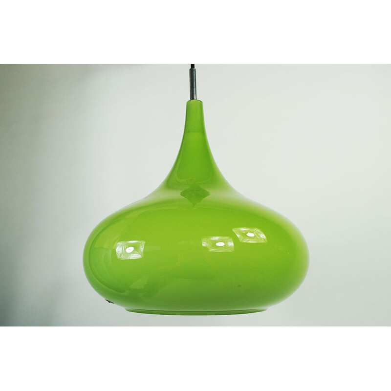 Vintage groen glazen hanglamp van Doria Leuchten, 1970