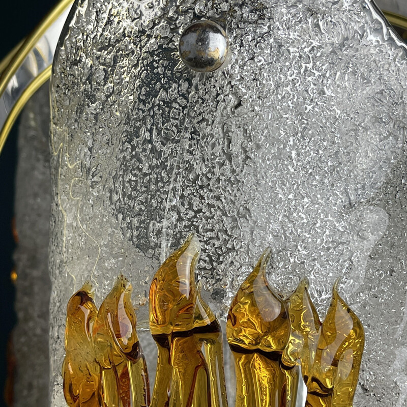 Lampadario vintage in cromo di murano ambrato di Toni Zuccheri per Mazzega, Italia 1970