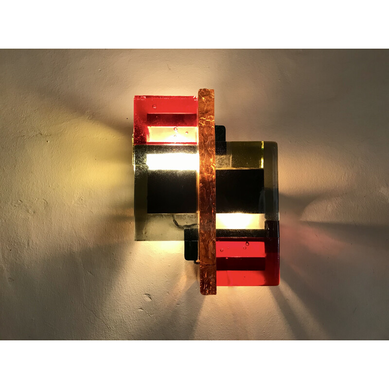 Vintage wall lamp in multicolored glass, 1970