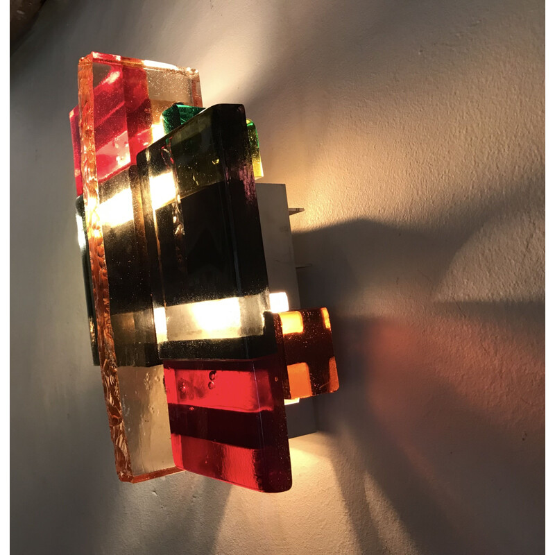 Vintage wall lamp in multicolored glass, 1970