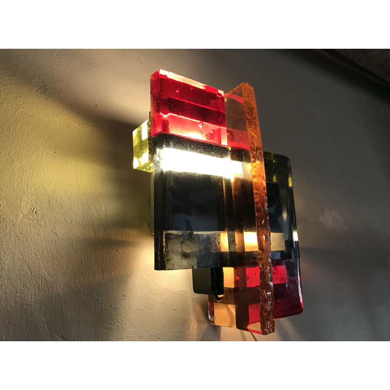 Vintage wall lamp in multicolored glass, 1970