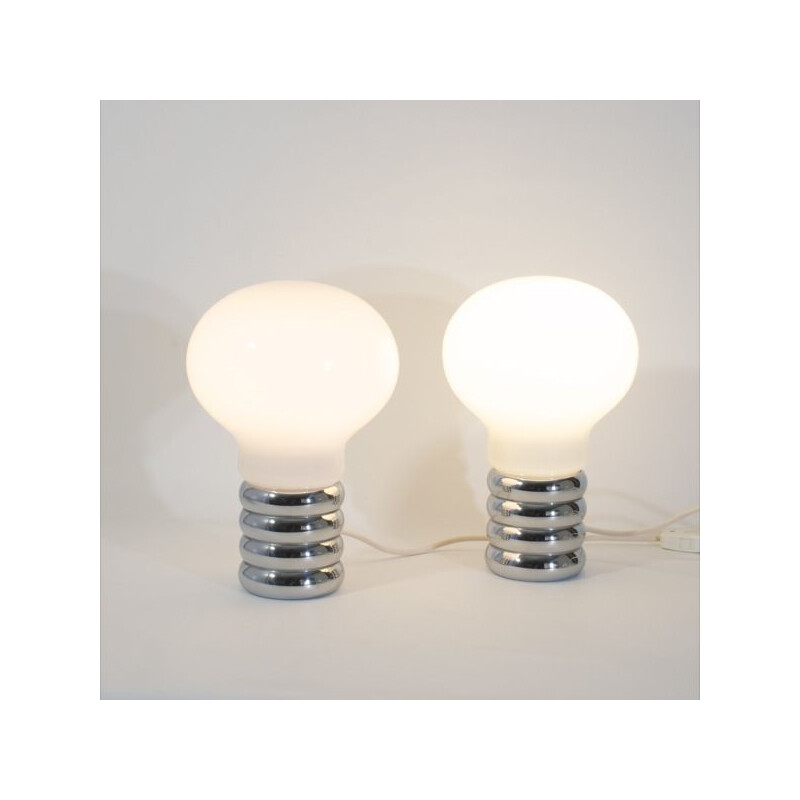 Pair of vintage Bulb opal lamps by Ingo Maurer, 1966