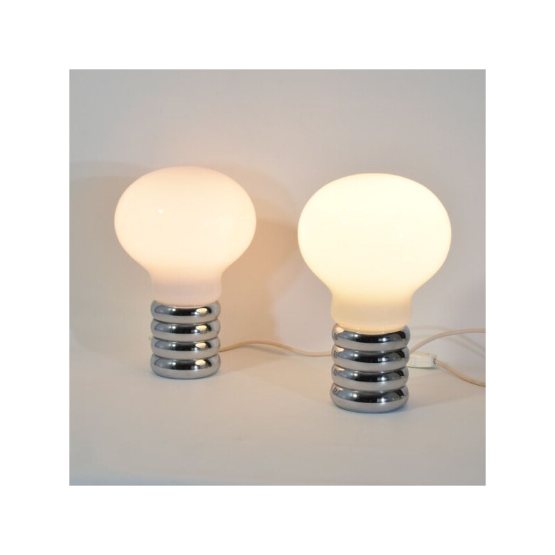 Pair of vintage Bulb opal lamps by Ingo Maurer, 1966