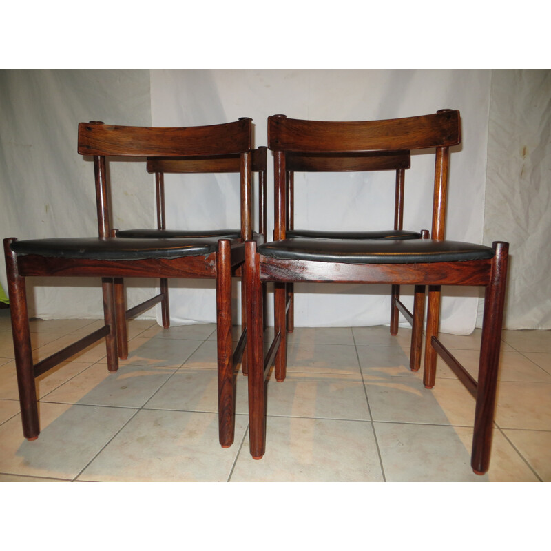 Set of 4 Danish dining chairs in Rio rosewood and leatherette - 1960s
