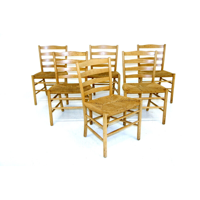 Set of 6 vintage oakwood chairs by Kaare Klint for Fritz Hansen, 1960