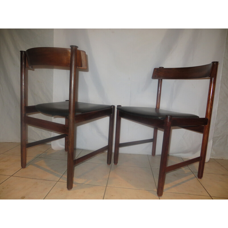 Set of 4 Danish dining chairs in Rio rosewood and leatherette - 1960s