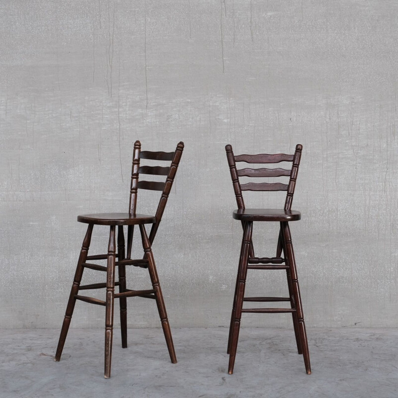 Pair of vintage wooden bar stools, Belgium 1970s