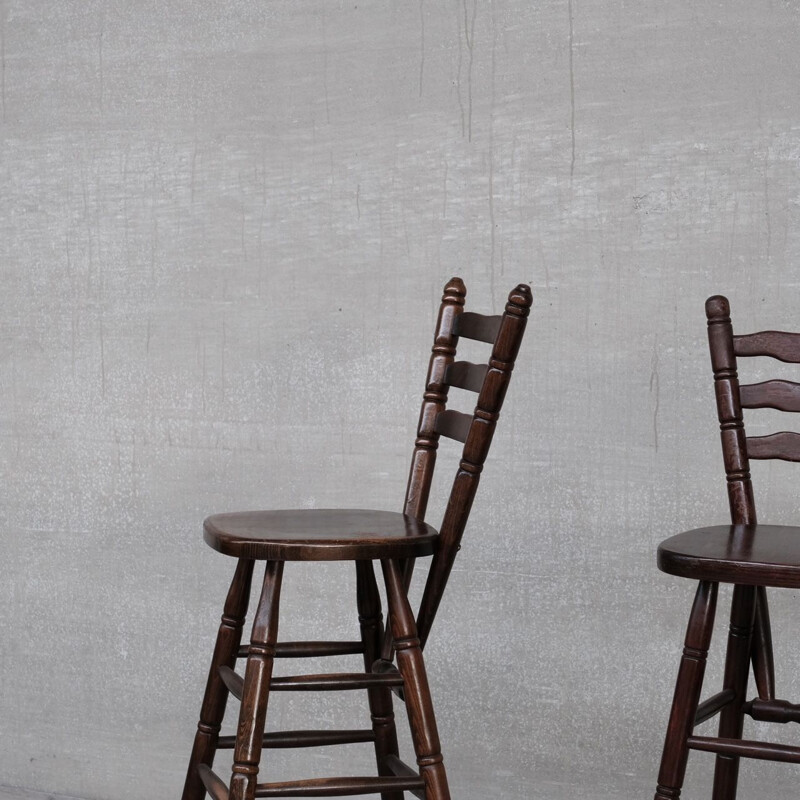 Pair of vintage wooden bar stools, Belgium 1970s