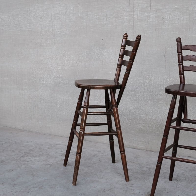 Pair of vintage wooden bar stools, Belgium 1970s