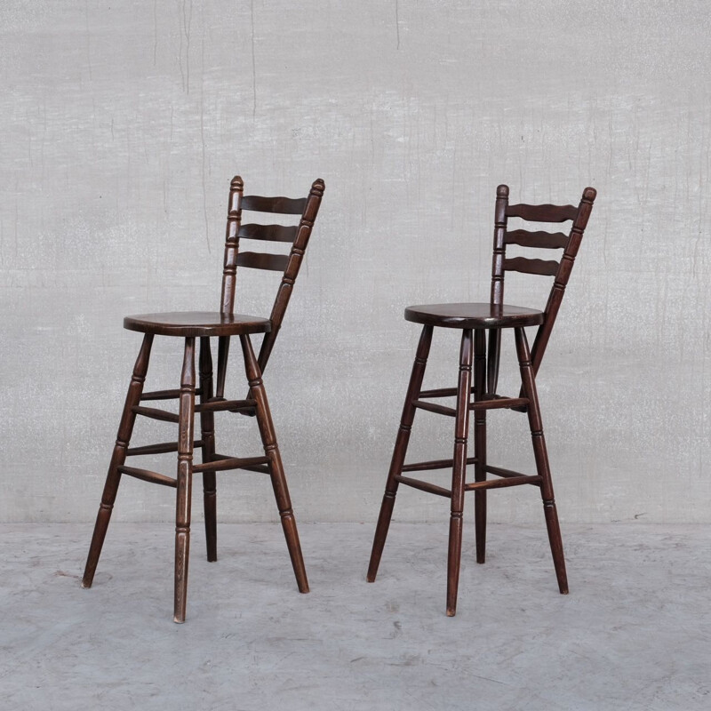 Pair of vintage wooden bar stools, Belgium 1970s