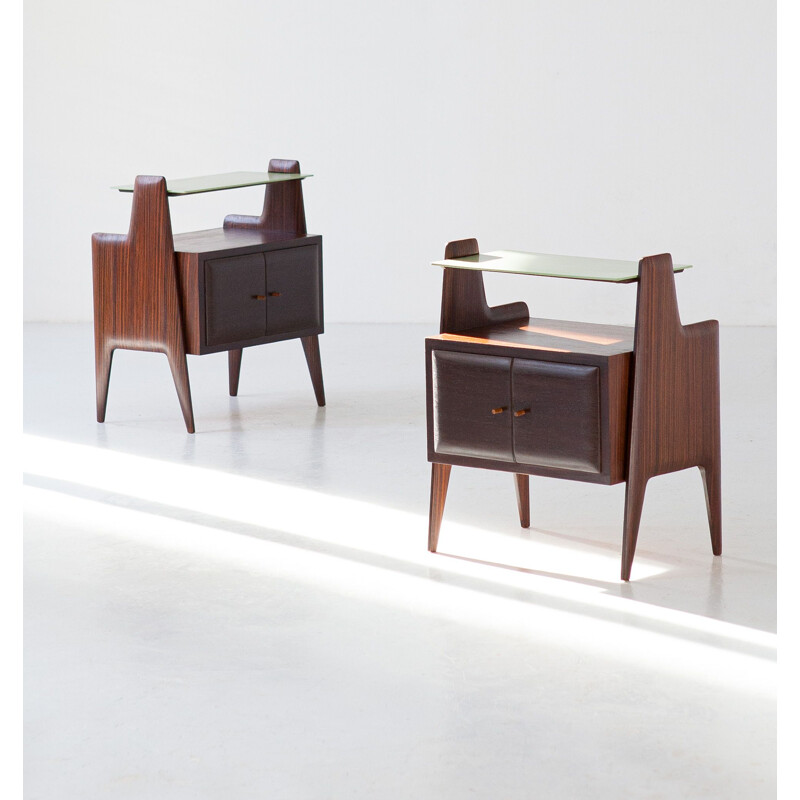 Pair of Italian vintage exotic wood night stands, 1950s