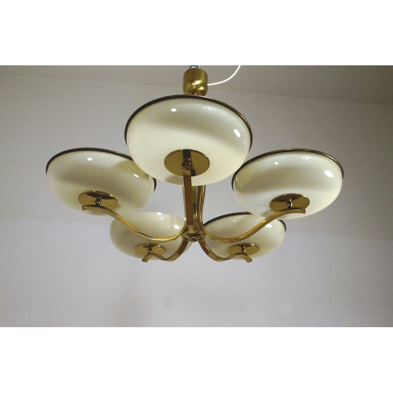 Vintage 5-armed pendant lamp with brass - 1940s