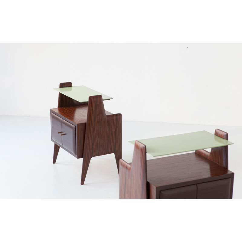 Pair of Italian vintage exotic wood night stands, 1950s