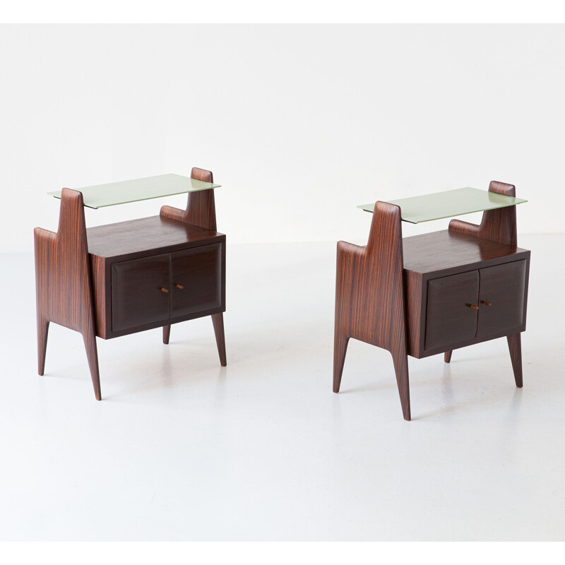 Pair of Italian vintage exotic wood night stands, 1950s