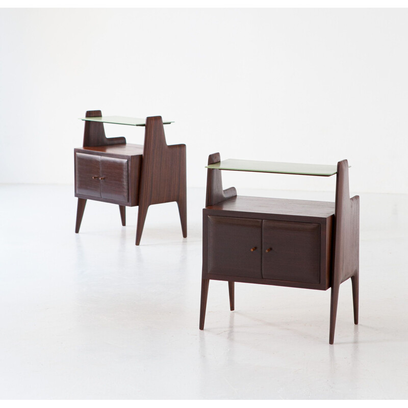 Pair of Italian vintage exotic wood night stands, 1950s