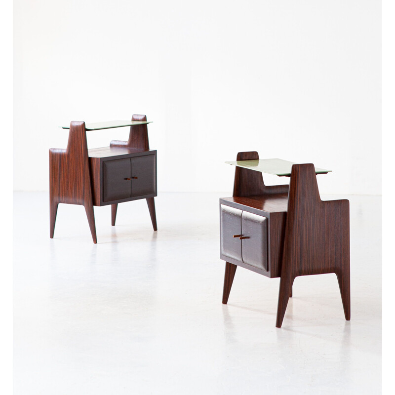 Pair of Italian vintage exotic wood night stands, 1950s