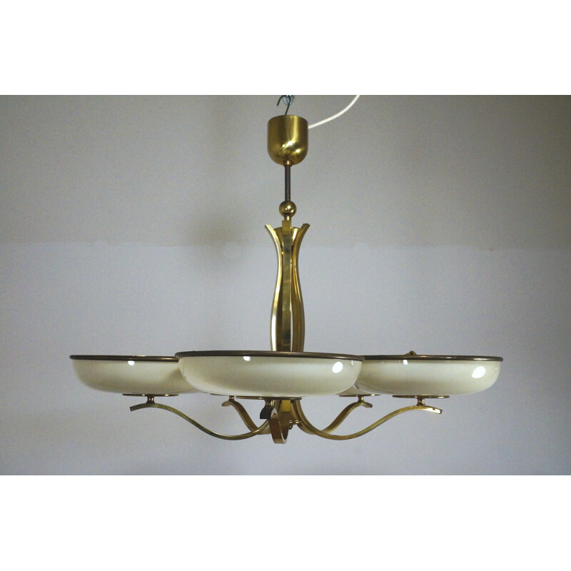 Vintage 5-armed pendant lamp with brass - 1940s