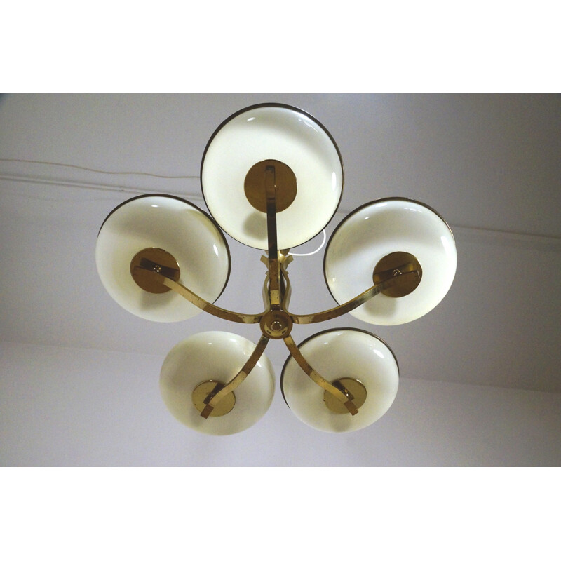 Vintage 5-armed pendant lamp with brass - 1940s