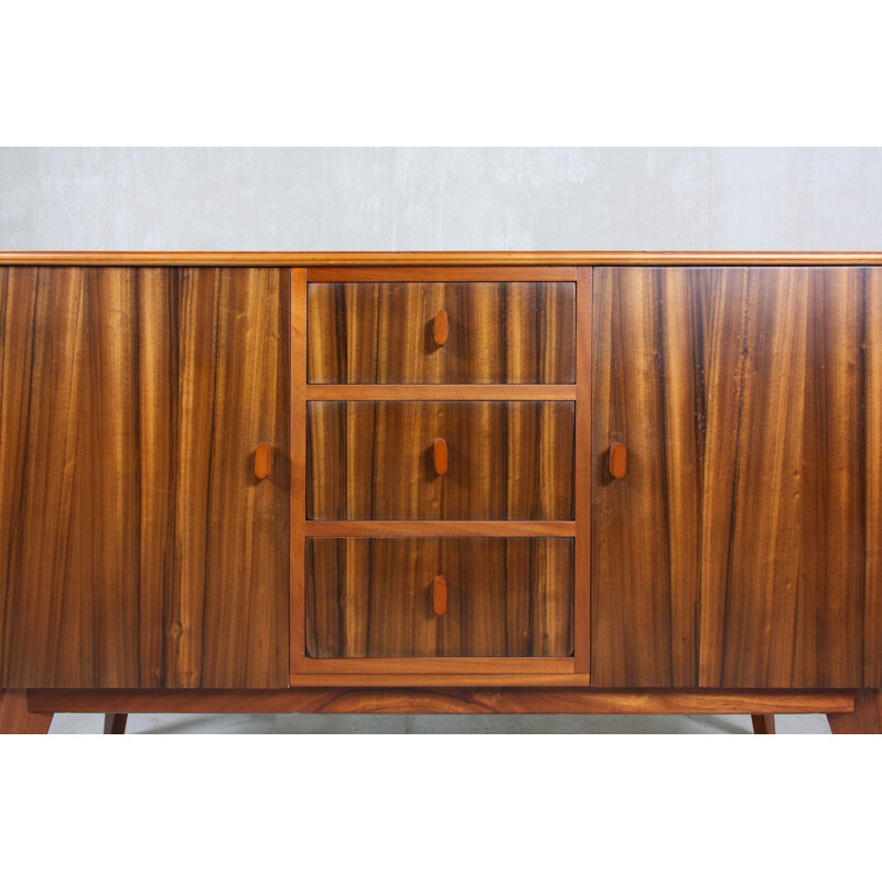 Vintage English walnut highboard by Morris of Glasgow, 1950s