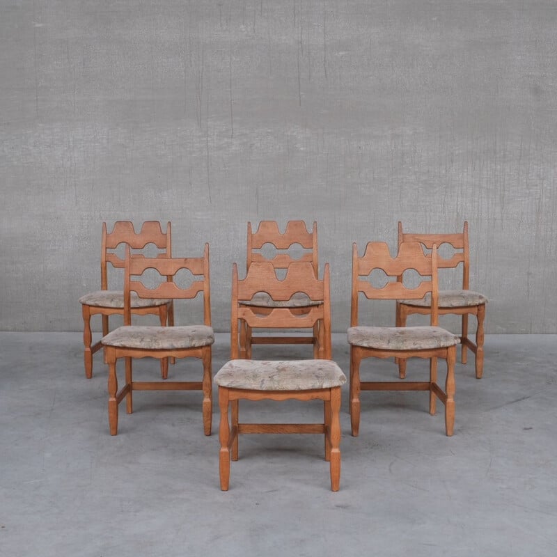 Set of 6 oakwood mid-century dining chairs by Henning Kjaernulf, Denmark 1960s