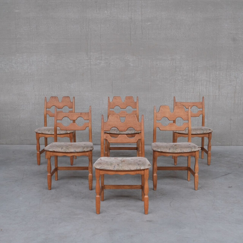 Set of 6 oakwood mid-century dining chairs by Henning Kjaernulf, Denmark 1960s