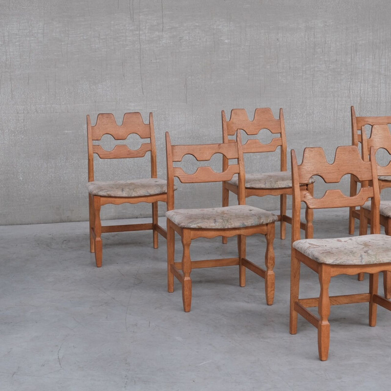 Set of 6 oakwood mid-century dining chairs by Henning Kjaernulf, Denmark 1960s