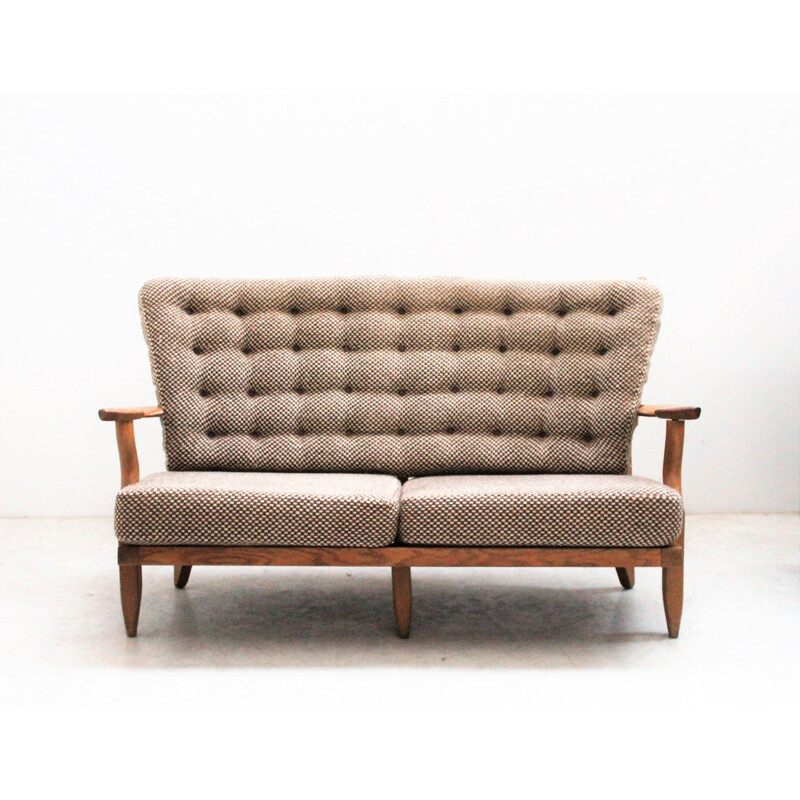 Vintage sofa in light oakwood and fabric by Guillerme et Chambron