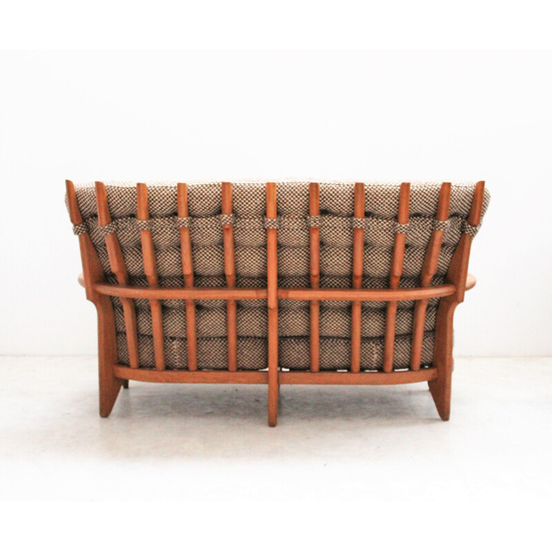 Vintage sofa in light oakwood and fabric by Guillerme et Chambron