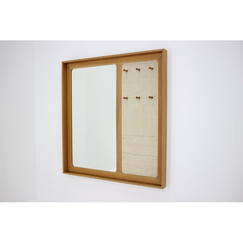 Vintage oakwood mirror with coat rack by Aksel Kjersgaard, 1960s