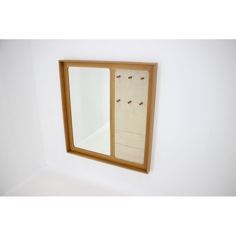 Vintage oakwood mirror with coat rack by Aksel Kjersgaard, 1960s