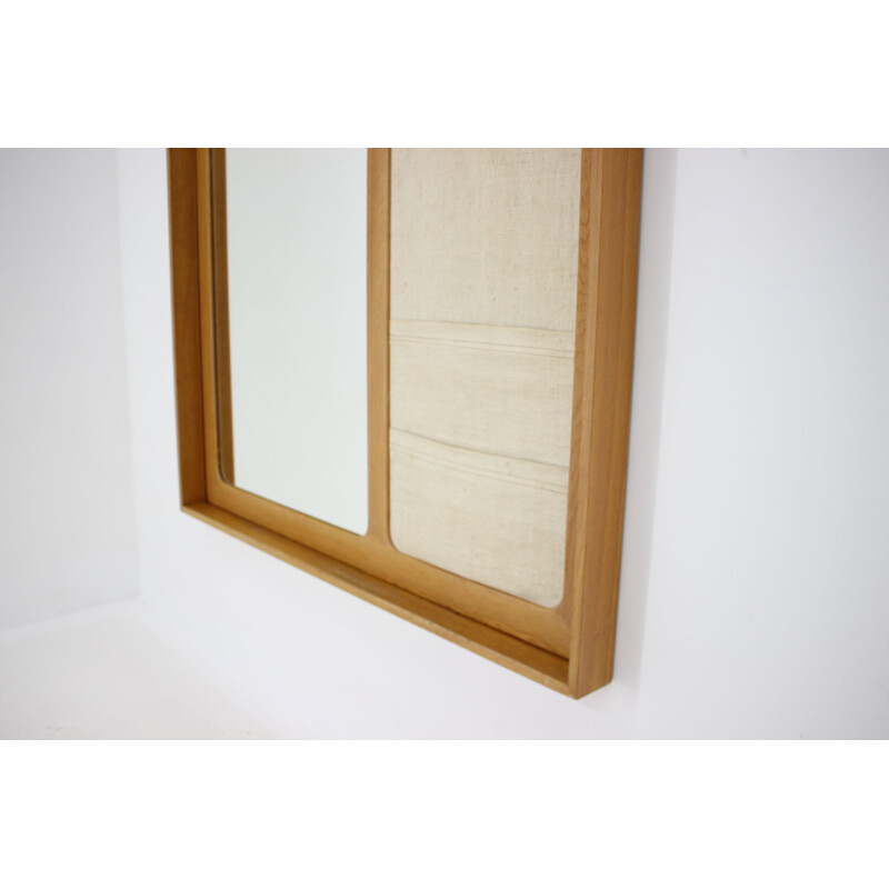 Vintage oakwood mirror with coat rack by Aksel Kjersgaard, 1960s