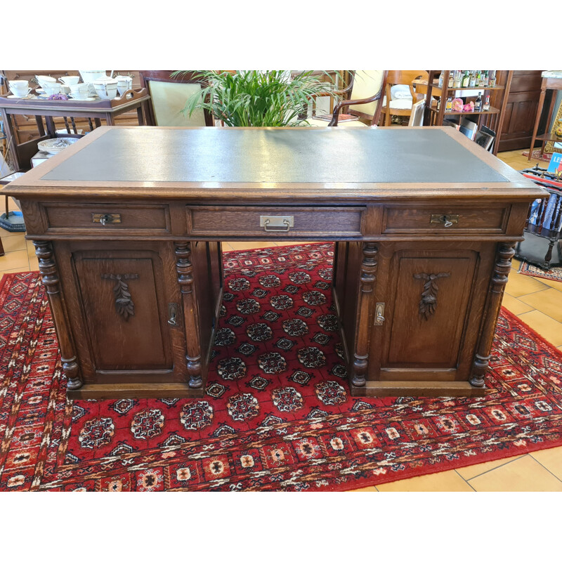 Vintage oakwood flat desk with pedestal