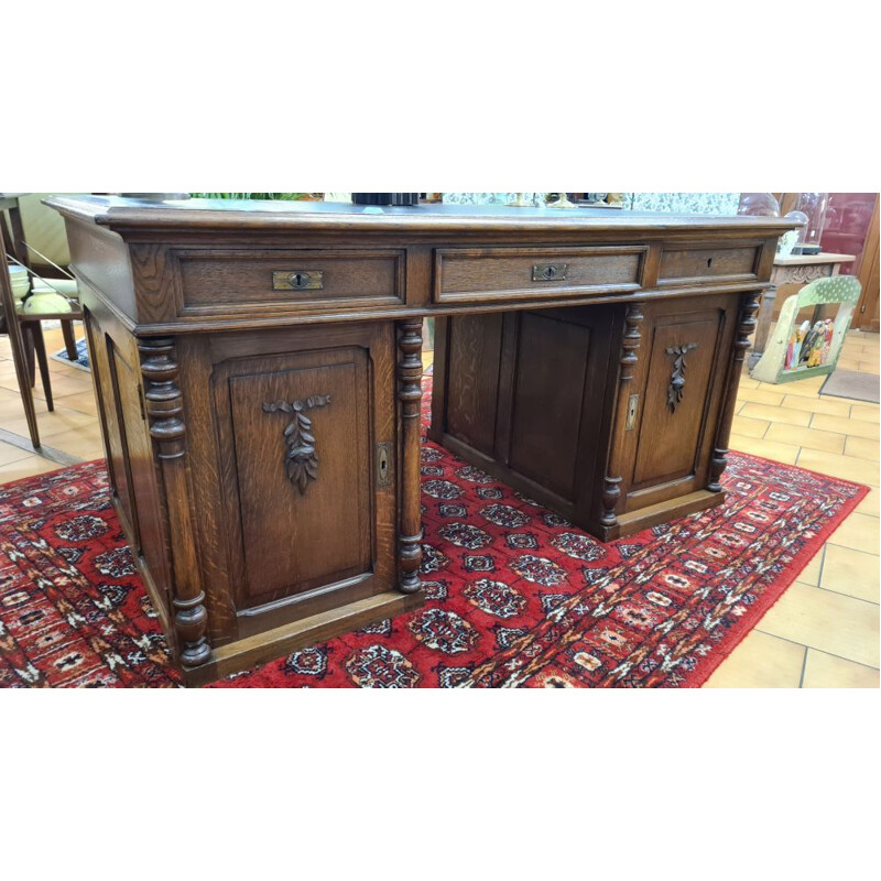 Vintage oakwood flat desk with pedestal