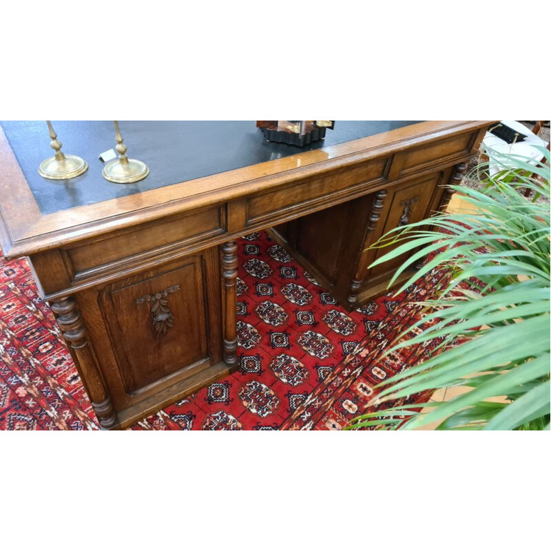 Vintage oakwood flat desk with pedestal