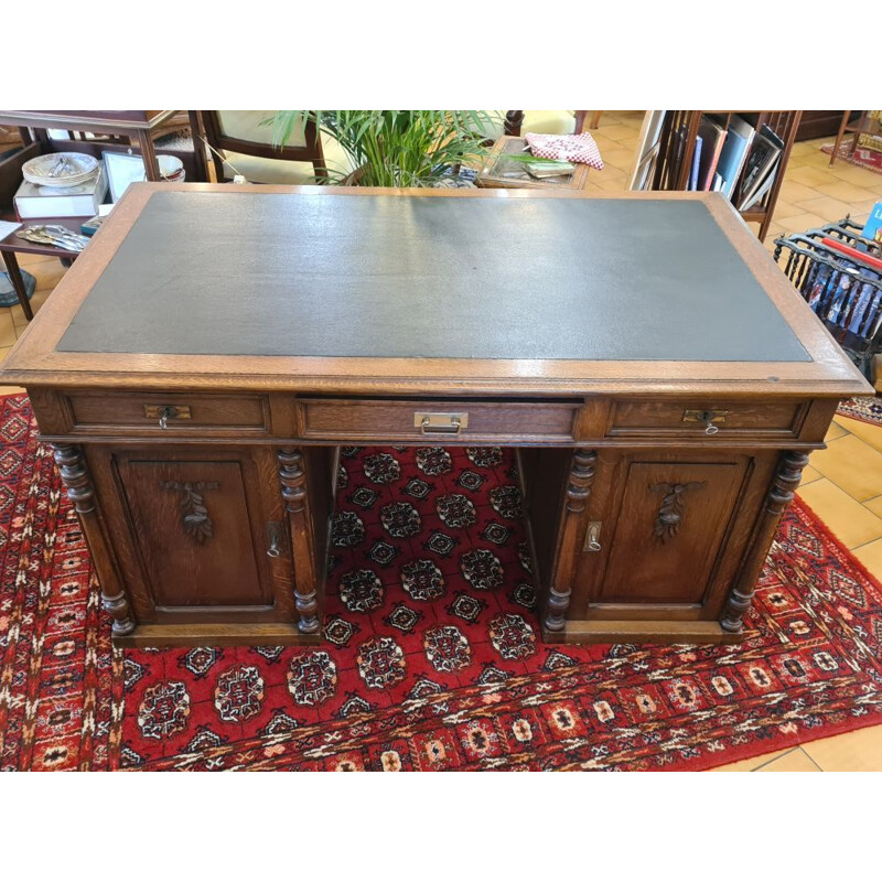 Vintage oakwood flat desk with pedestal