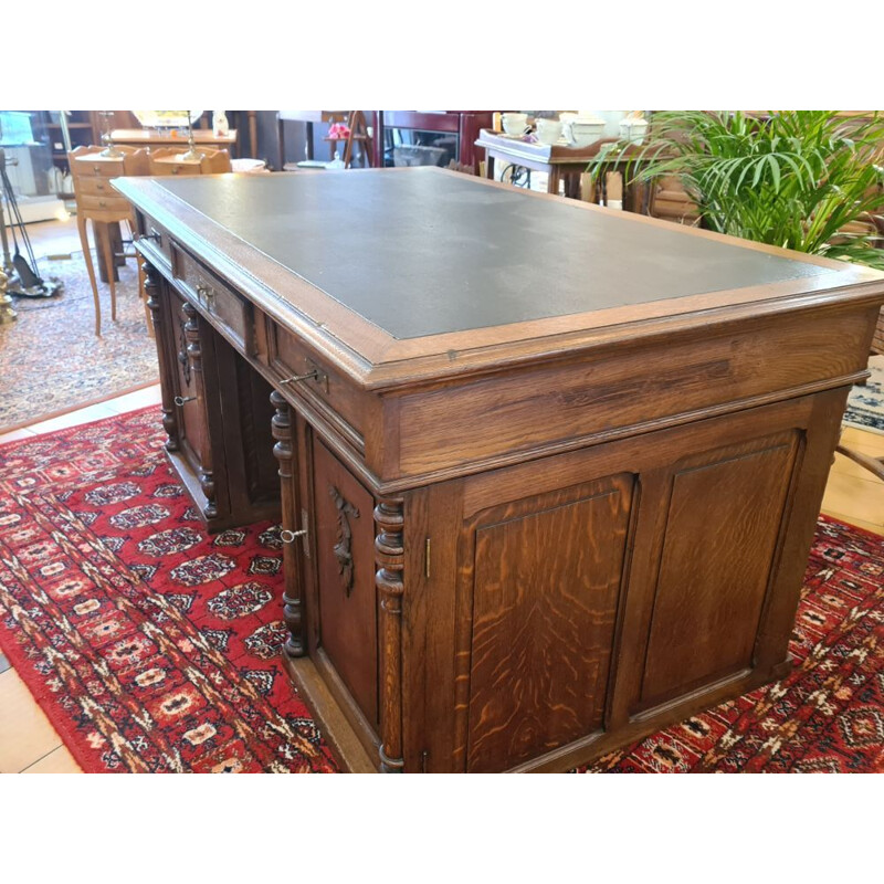 Vintage oakwood flat desk with pedestal