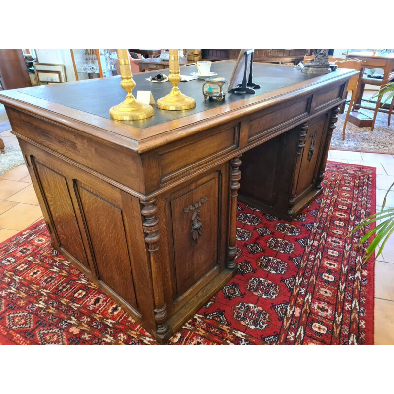 Vintage oakwood flat desk with pedestal