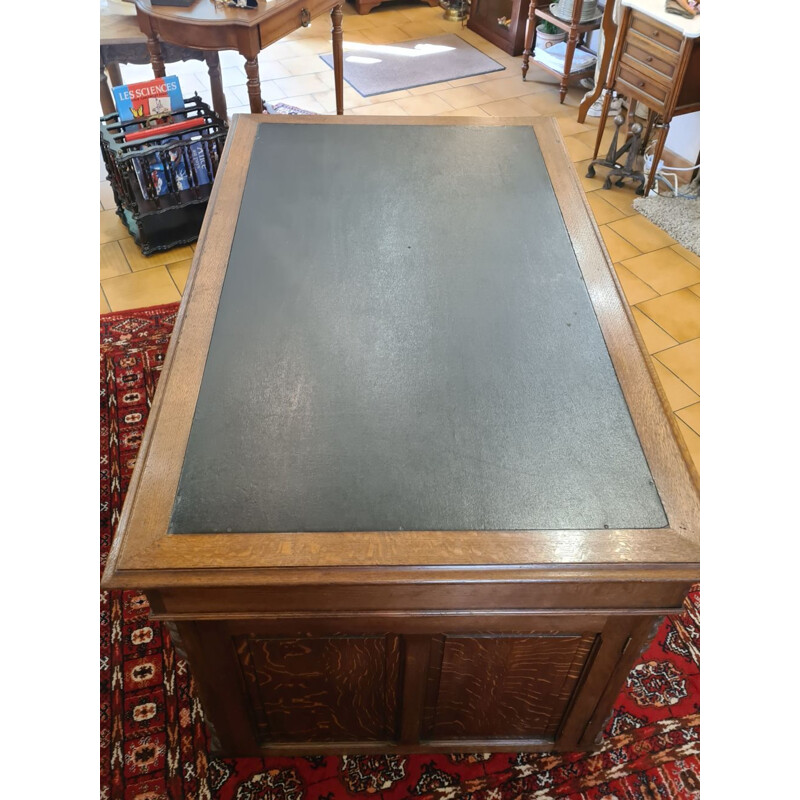 Vintage oakwood flat desk with pedestal