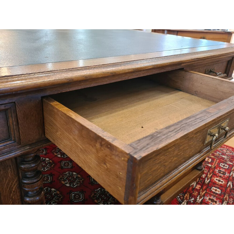 Vintage oakwood flat desk with pedestal