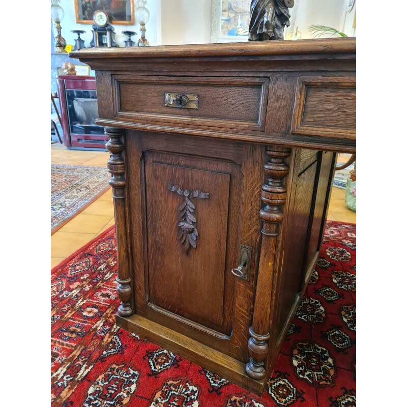 Vintage oakwood flat desk with pedestal