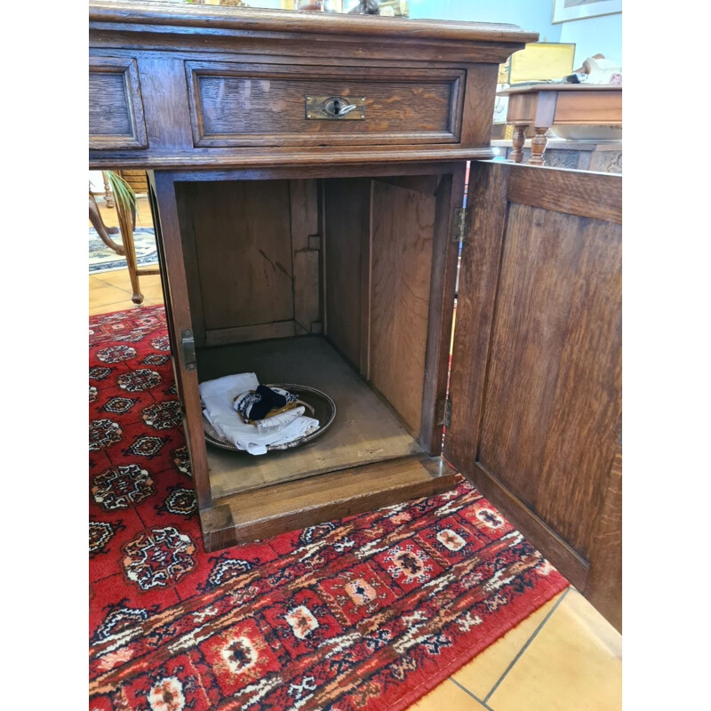 Vintage oakwood flat desk with pedestal